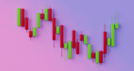 Green and Red Trading Financial Candlesticks Pattern Chart. 3d Rendering