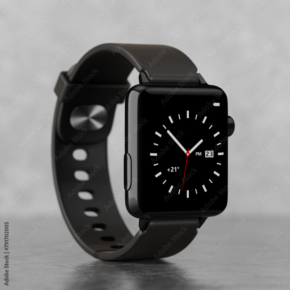 Poster Black Modern Smart Watch Mockup with Strap. 3d Rendering