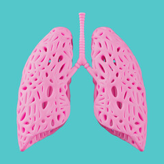 Pink Abstract Lungs Organ Model in Duotone Style. 3d Rendering