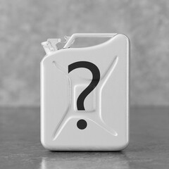 White Metal Jerrycan with Question Mark. 3d Rendering