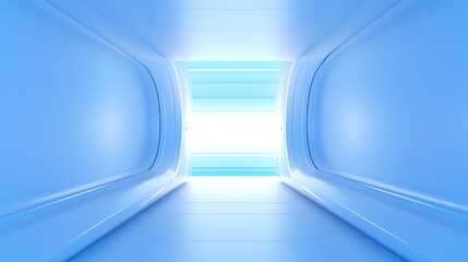 a blue tunnel with light shining through