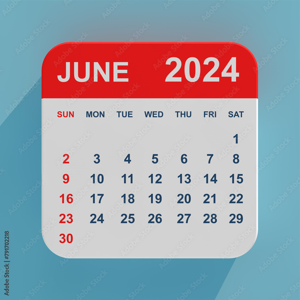 Poster flat icon calendar june 2024. 3d rendering
