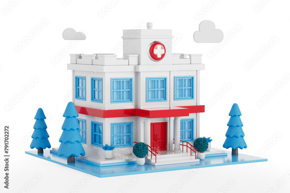 Aufkleber abstract scene with cartoon hospital building. 3d rendering