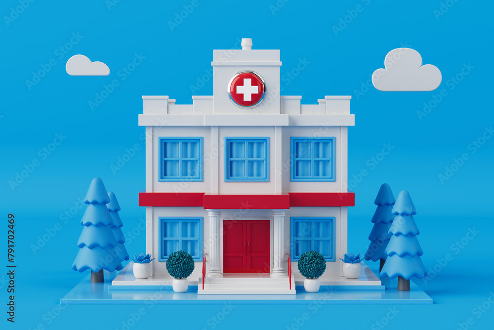 Aufkleber abstract scene with cartoon hospital building. 3d rendering