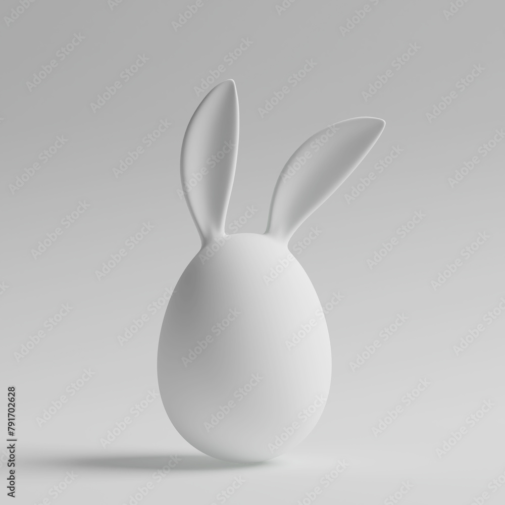 Poster White Easter Egg with Bunny Ears in Clay Style. 3d Rendering
