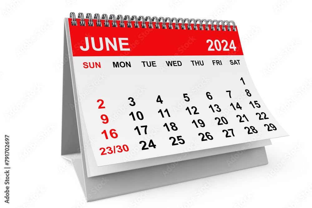 Aufkleber 2024 year june calendar. 3d rendering