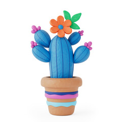 Cute Cartoon Plasticine Cactus. 3d Rendering