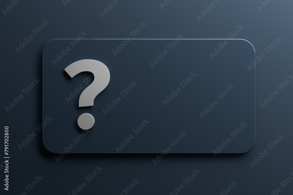 Fototapete Plate with Question Sign as Question Mark and Free Space for Your Design. 3d Rendering