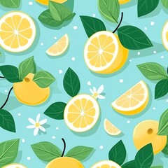 a pattern of lemons and leaves