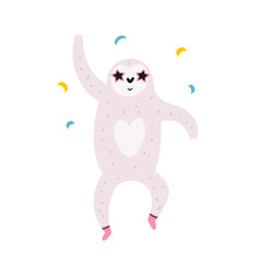 Vector illustration of a sloth dancing in disco glasses and cool socks.