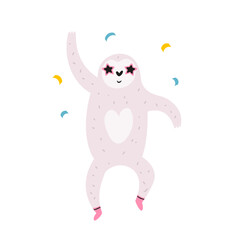 Naklejka premium Vector illustration of a sloth dancing in disco glasses and cool socks.