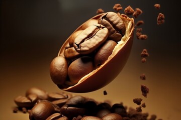 a coffee beans falling into a coffee bean