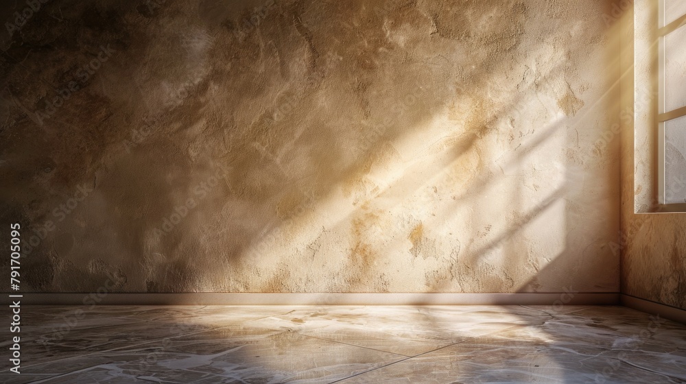 Poster a simple image of an empty room with a window and stone floor. suitable for various design projects