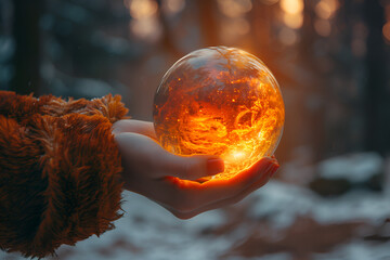 A Person Holding a Glowing Sphere in Their Hand,
Hand holding a glowing orb symbolizing energy
