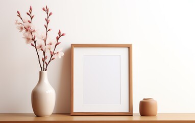 a picture frame and a vase with flowers