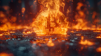 Cryptocurrency with Flames of Dollars 3d image wallpaper 
