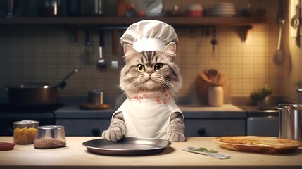Cute Fluffy Kitty Cat Chef Ready in Costume