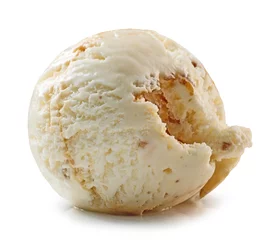 Fotobehang maple syrup and walnut ice cream scoop isolated on white background © Mara Zemgaliete