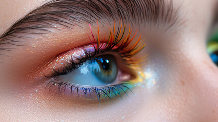 Obraz premium close up of a person's eye with colorful makeup