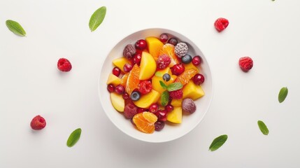 A white bowl filled with various fruits. Perfect for healthy eating concept - Powered by Adobe