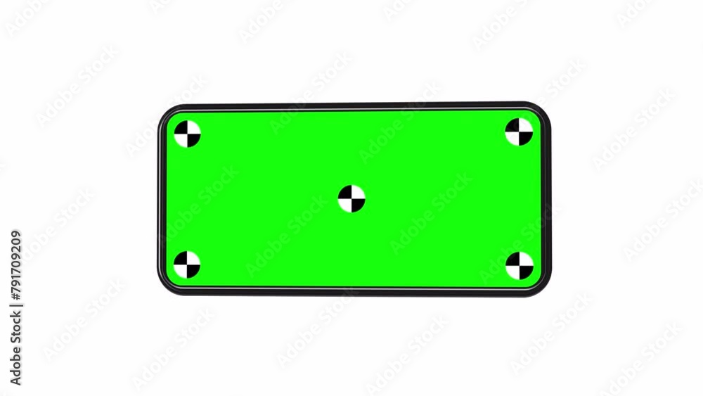 Poster horizontal mobile phone mockup 3d animation with green chroma key screen and motion tracking markers