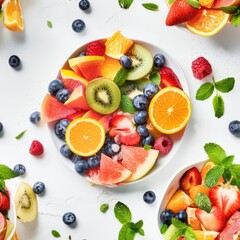 Fresh fruit on a plate with bowls of fruit, perfect for healthy eating concept