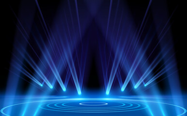 Blue light rays background with circle lines