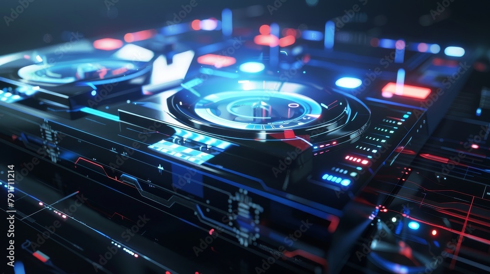 Poster a futuristic 3d rendering of a digital music player with holographic displays ai generated illustrat