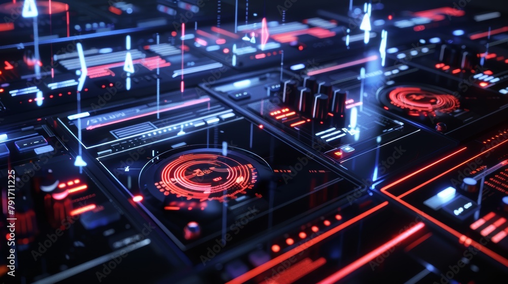Poster a futuristic 3d rendering of a digital music player with holographic displays ai generated illustrat