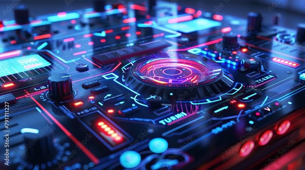 Poster a futuristic 3d rendering of a digital music player with holographic displays ai generated illustrat