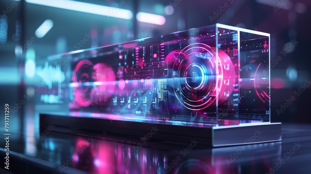 Poster a futuristic 3d rendering of a digital music player with holographic displays ai generated illustrat