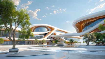 A futuristic 3D rendering of an abstract educational campus  AI generated illustration - obrazy, fototapety, plakaty