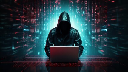 a man in a hoodie sitting in front of a laptop