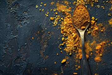 Close-up of a spoon with a variety of food - obrazy, fototapety, plakaty