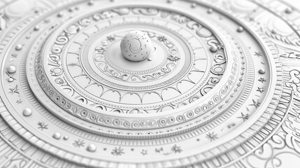 Naklejka premium Mandala: A coloring book page featuring a mandala design with celestial elements, like stars, moons, and planets