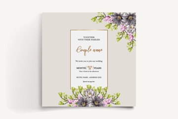 WEDDING INVITATION FRAME WITH FLOWER DECORATIONS WITH FRESH LEAVES