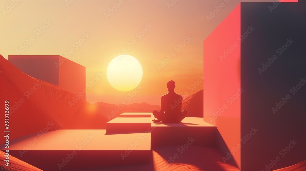 Poster a modern and minimalist 3d animation promoting a holistic approach to well-being ai generated illust