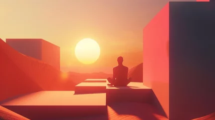 Tuinposter A modern and minimalist 3D animation promoting a holistic approach to well-being  AI generated illustration © ArtStage