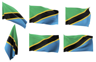 Large pictures of six different positions of the flag of Tanzania
