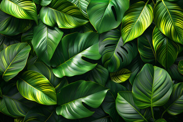 Fototapeta na wymiar Green Leaves Background Tropical Leaf Pattern, Tropical green leaves background 