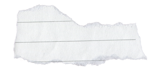 White Lined Ripped Paper Strip. Scrap Paper with Torn Edge, Scrapbook Sticky Notes, Notebook Page