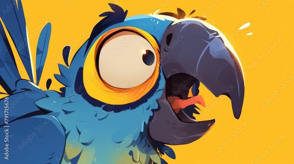 Wall mural In this cartoon illustration a cartoon parrot appears startled as it gazes downward