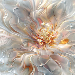 gold flower by white in the style of fluid dynamic brushwork
