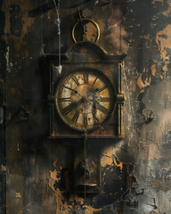 Surreal antique clock depicting time's decay.  - obrazy, fototapety, plakaty