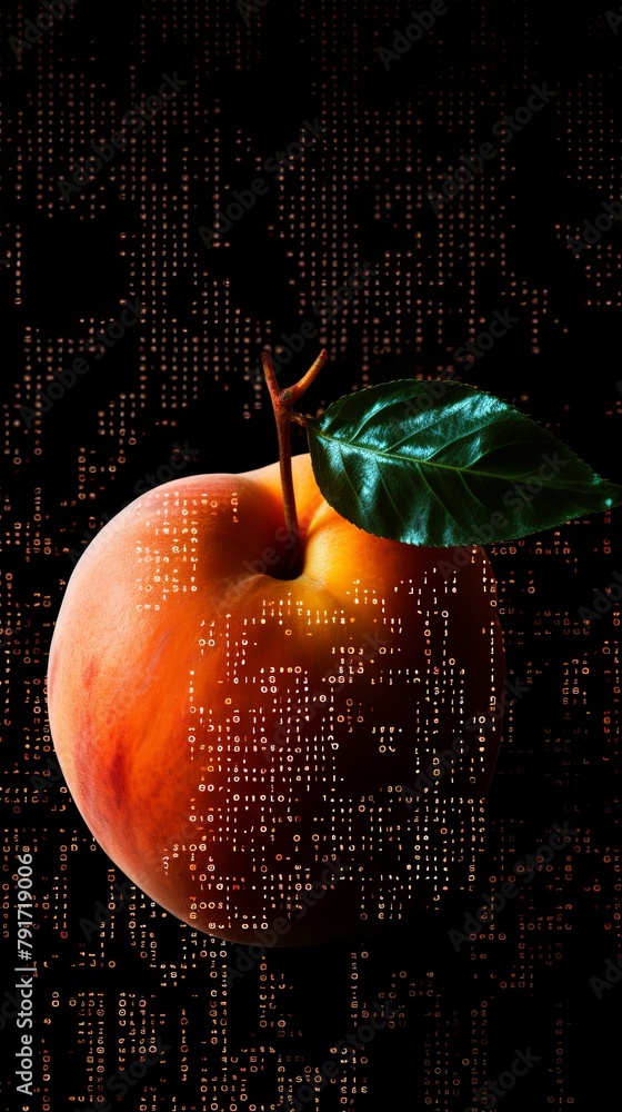 Wall mural Peach binary code on dark, creating an atmosphere of data technology and cyber security. Focus on the binary number texture with copy space - Wall murals
