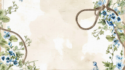 Beige background with rope rope and flowers
