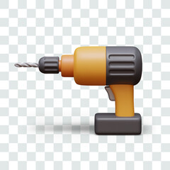 Cordless electric drill, side view. Color illustration in realistic style
