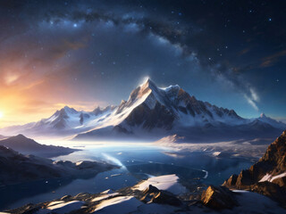 Majestic Mountain under Starry Sky