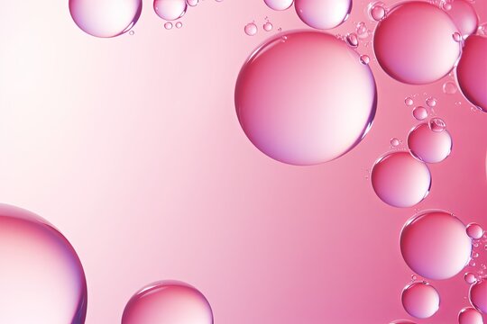 Pink bubble with water droplets on it, representing air and fluidity. Web banner with copy space for photo text or product, blank empty copyspace