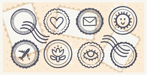 Funky Postmark Stamps Collection. Charming and Playful Scrapbook Watermark for Digital Collages